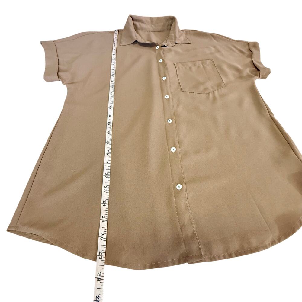 Beautife Tan Short Sleeve Button Front Blouse - Picture 16 of 16